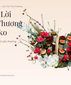 Giỏ Quà Yến Và Hoa Himiko kết hợp hoa tươi và yến chưng thanh vị