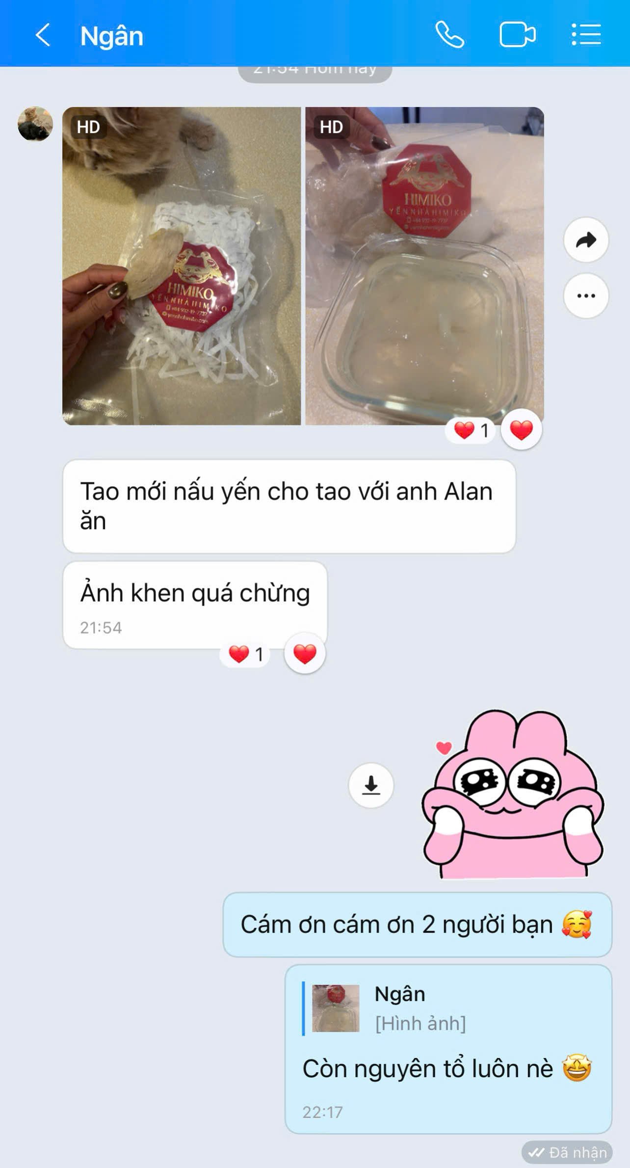 Tin nhắn review Yến Rút Lông Himiko của Kim Ngân tại Ả Rập
